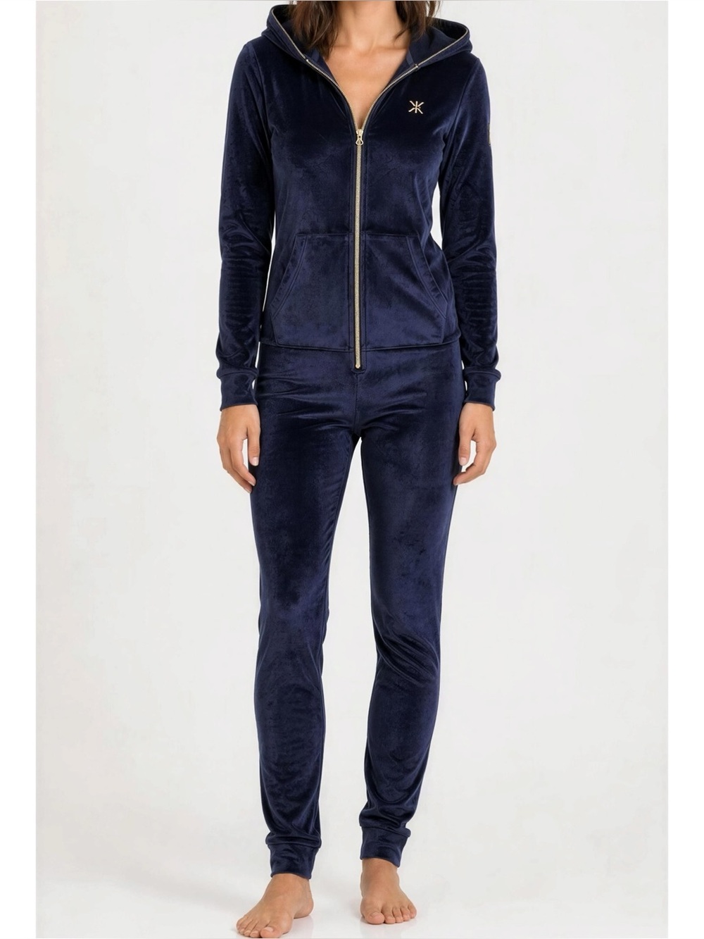 ONEPIECE Alps Soft Velvet Hooded Slim Jumpsuit, Navy, XS (Short)